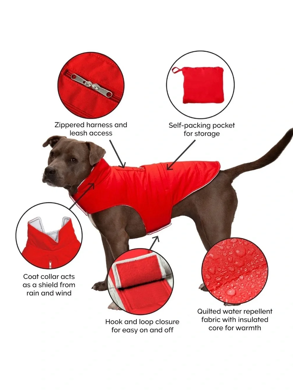 Red Quilted Dog Coat - Warm & Water-Resistant XL see pics for sizing